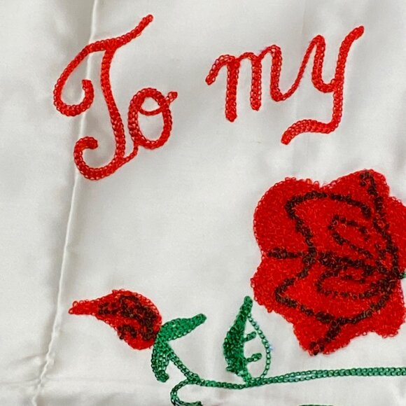 Vintage Embroidered Sweetheart Pillowcase With Red Roses & Text "To My Sweethear - Picture 2 of 12